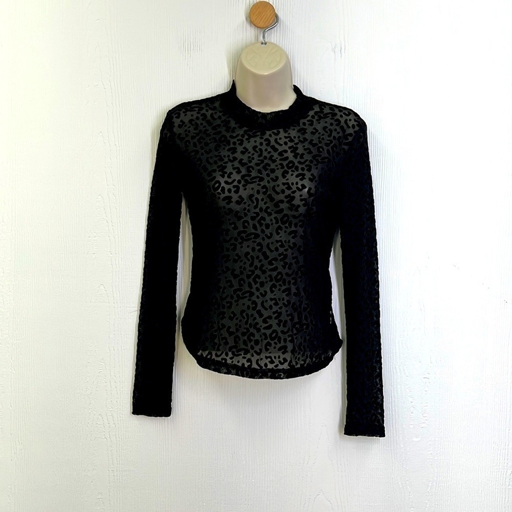H&M - Velvet Cheetah See Thru Black Mock Neck  Long Sleeve Too Size Small
